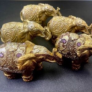 Mini Elephant Figurines / Indian/Hindu Glittery Elephant Decor (Set of 4)